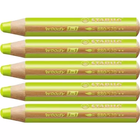 (880/570) STABILO LÁPICES DE COLORES WOODY 3 EN 1 VERDE HOJA ESTUCHE 5 UD