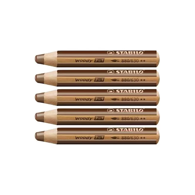 (880/630) STABILO LÁPICES DE COLORES WOODY 3 EN 1 MARRÓN ESTUCHE 5 UD