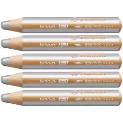 (880/805) STABILO LÁPICES DE COLORES WOODY 3 EN 1 PLATA ESTUCHE 5 UD