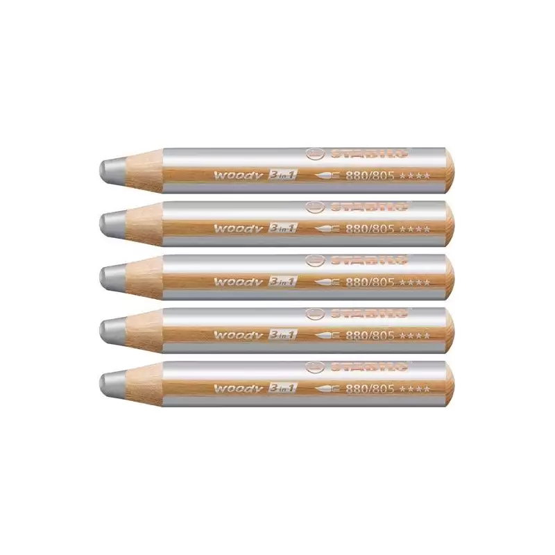 (880/805) STABILO LÁPICES DE COLORES WOODY 3 EN 1 PLATA ESTUCHE 5 UD