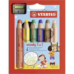 (8806-2) STABILO LÁPICES DE COLORES WOODY 3 EN 1 C/SURTIDOS ESTUCHE 6 UD + 1 SACAPUNTAS
