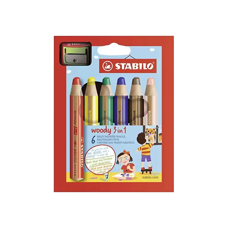 (8806-2) STABILO LÁPICES DE COLORES WOODY 3 EN 1 C/SURTIDOS ESTUCHE 6 UD + 1 SACAPUNTAS