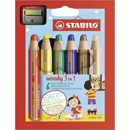 (8806-2) STABILO LÁPICES DE COLORES WOODY 3 EN 1 C/SURTIDOS ESTUCHE 6 UD + 1 SACAPUNTAS