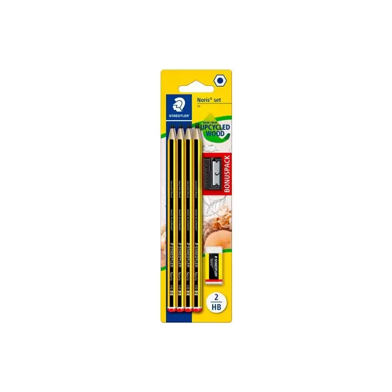 (120 SBK8P1) STAEDTLER BLÍSTER CON 8 LÁPICES NORIS 120-2 + UNA GOMA NORIS 526 N40 + REGALO DE 1 AFILALÁPICES SIMPLE DE PLÁSTICO