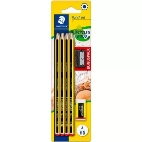(120 SBK8P1) STAEDTLER BLÍSTER CON 8 LÁPICES NORIS 120-2 + UNA GOMA NORIS 526 N40 + REGALO DE 1 AFILALÁPICES SIMPLE DE PLÁSTICO