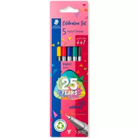(334 BK5 TA) STAEDTLER ESTUCHE 4+1 ROTULADORES TRIPLUS FINELINER 334 PUNTA SUPERFINA C/SURTIDOS