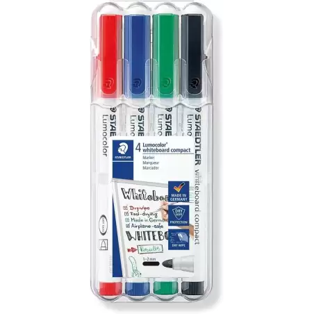 (341 WP4) STAEDTLER ROTULADORES PIZARRA BLANCA LUMOCOLOR PUNTA REDONDA C/SURTIDOS ESTUCHE 4 UD