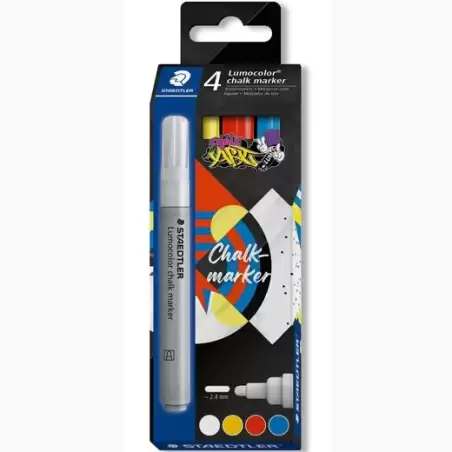 (344 C4) STAEDTLER MARCADOR DE TIZA LÍQUIDA LUMOCOLOR 344 C/SURTIDOS ESTUCHE 4 UD