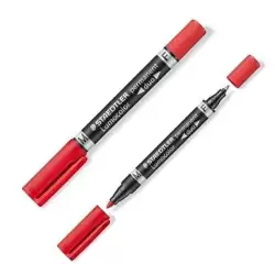 (348-2) STAEDTLER MARCADOR PERMANENTE DÚO LUMOCOLOR 348 DOBLE PUNTA FINA/MEDIA ROJO