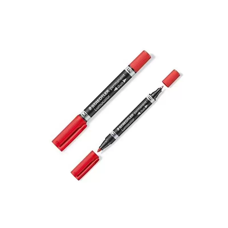 (348-2) STAEDTLER MARCADOR PERMANENTE DÚO LUMOCOLOR 348 DOBLE PUNTA FINA/MEDIA ROJO