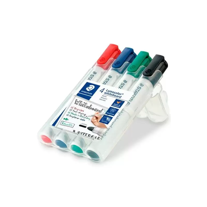 (351 WP4) STAEDTLER ROTULADORES PIZARRA BLANCA LUMOCOLOR PUNTA REDONDA C/SURTIDOS ESTUCHE 4 UD