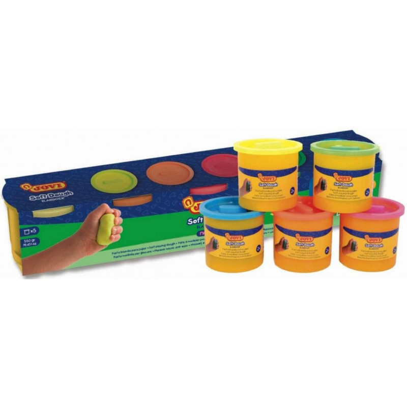 (405) JOVI PLASTILINA BOTE 110GR SOFT DOUGH BLANDIVER COLORES SURTIDOS ESTUCHE 5 UD