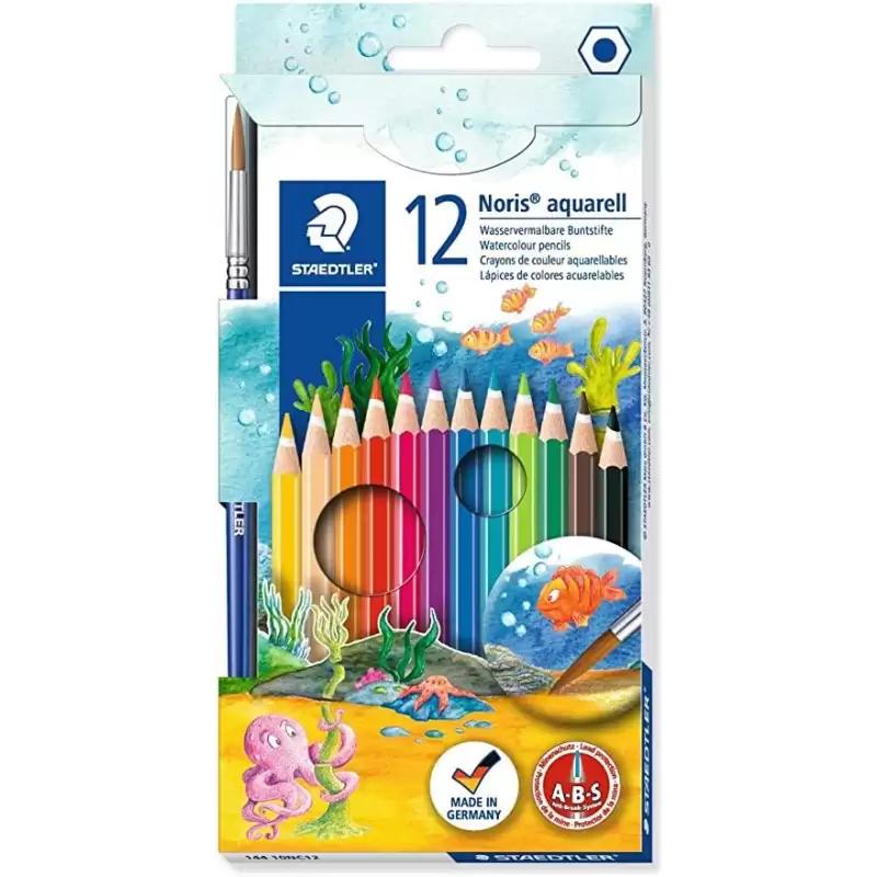 (144 10NC12) STAEDTLER LÁPICES DE COLORES NORIS AQUARELL + PINCEL SURTIDOS EN ESTUCHE 12 UD