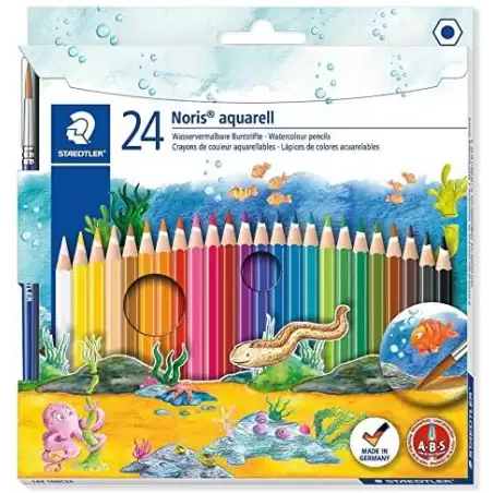 (144 10NC24) STAEDTLER LÁPICES DE COLORES NORIS AQUARELL + PINCEL SURTIDOS  EN ESTUCHE 24 UD