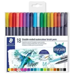 (3001 TB18) STAEDTLER ROTULADORES DESIGN JOURNEY DOBLE PUNTA FINA/PINCEL ACUARELABLES C/SURTIDOS ESTUCHE 18 UD