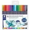 (3001 TB18) STAEDTLER ROTULADORES DESIGN JOURNEY DOBLE PUNTA FINA/PINCEL ACUARELABLES C/SURTIDOS ESTUCHE 18 UD