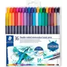 (3001 TB36) STAEDTLER ROTULADORES DESIGN JOURNEY DOBLE PUNTA FINA/PINCEL ACUARELABLES C/SURTIDOS ESTUCHE 36 UD