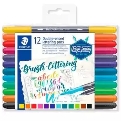 (3004 TB12) STAEDTLER ROTULADORES BRUSH LETTERING DOBLE PUNTA FINA/PINCEL C/SURTIDOS ESTUCHE 12 UD