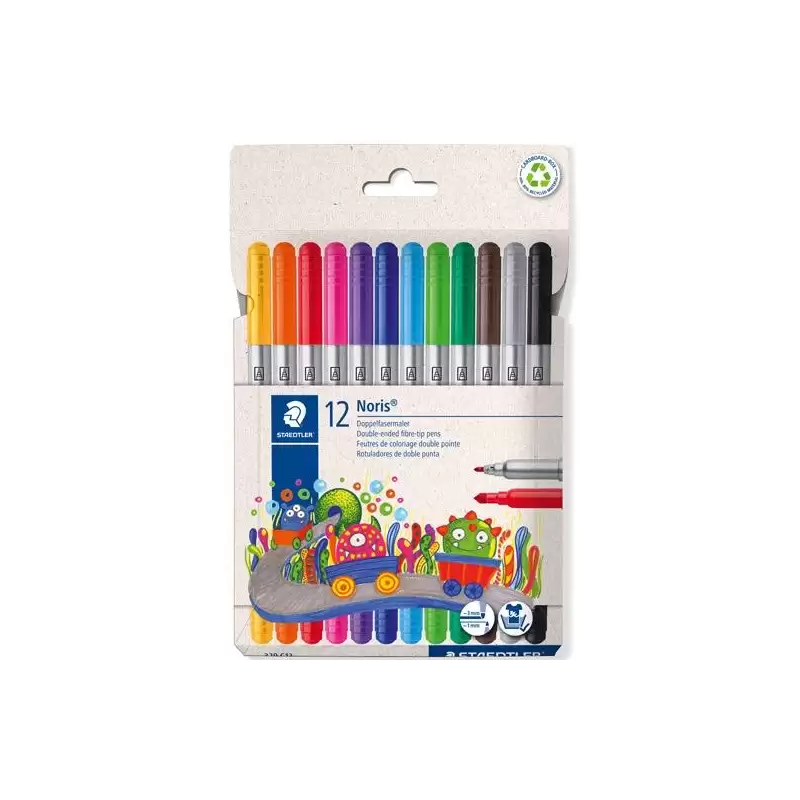(320 C12) STAEDTLER ROTULADORES DOBLE PUNTA 1/3 MM COLORES SURTIDOS ESTUCHE 12 UD
