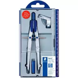 (550 01) STAEDTLER COMPÁS ESCOLAR NORIS 550 ESTUCHE CON ADAPTADOR UNIVERSAL + TUBO DE MINAS GRIS METALIZADO