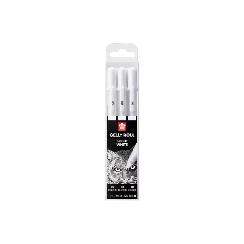 (POXPGBWH3C) TALENS SAKURA BOLÍGRAFOS GELLY WHITE FINO/MEDIO/GRUESO GEL BRILLANTE ESTUCHE DE 3 BLANCO