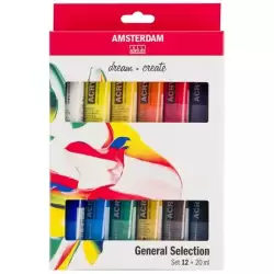(17820412) TALENS AMSTERDAM STANDARD SERIES SET ACRÍLICOS SELECCIÓN GENERAL TUBO 20ML ESTUCHE 12 UD