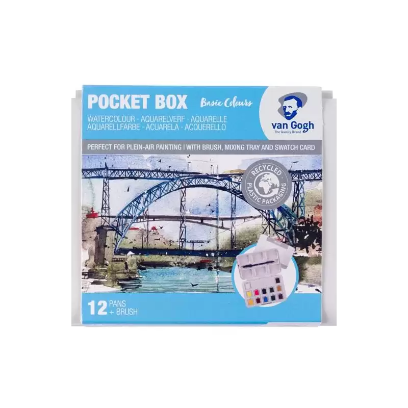 (20808631) TALENS VAN GOGH ACUARELAS BÁSICAS EN MEDIAS PASTILLAS C/SURTIDOS ESTUCHE 12 UD + PINCEL