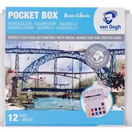 (20808631) TALENS VAN GOGH ACUARELAS BÁSICAS EN MEDIAS PASTILLAS C/SURTIDOS ESTUCHE 12 UD + PINCEL