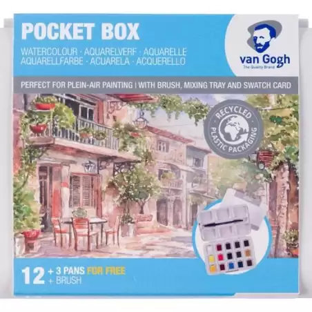(20808632) TALENS VAN GOGH ACUARELAS BÁSICAS EN MEDIAS PASTILLAS C/SURTIDOS ESTUCHE 12 UD + 3 GRATIS + PINCEL