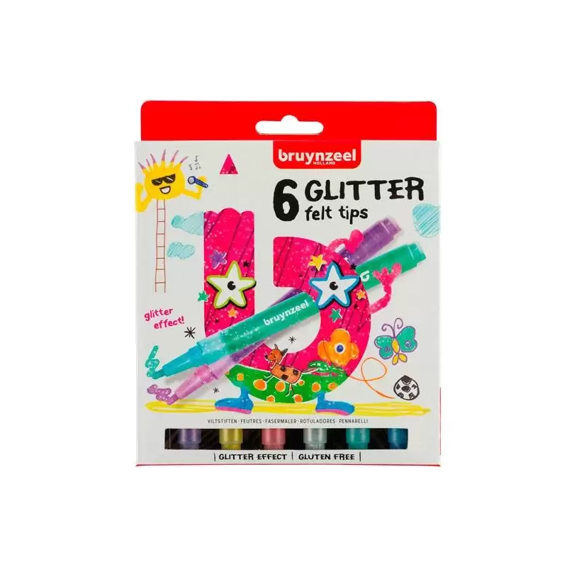 (60126006) TALENS BRUYNZEEL ROTULADORES GLITTER KIDS COLORES SURTIDOS ESTUCHE 6 UD