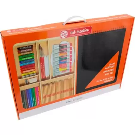 (9021730M) TALENS ART CREATION SET CREATIVO 158 PIEZAS MAXI ACRÍLICO CAJA MADERA