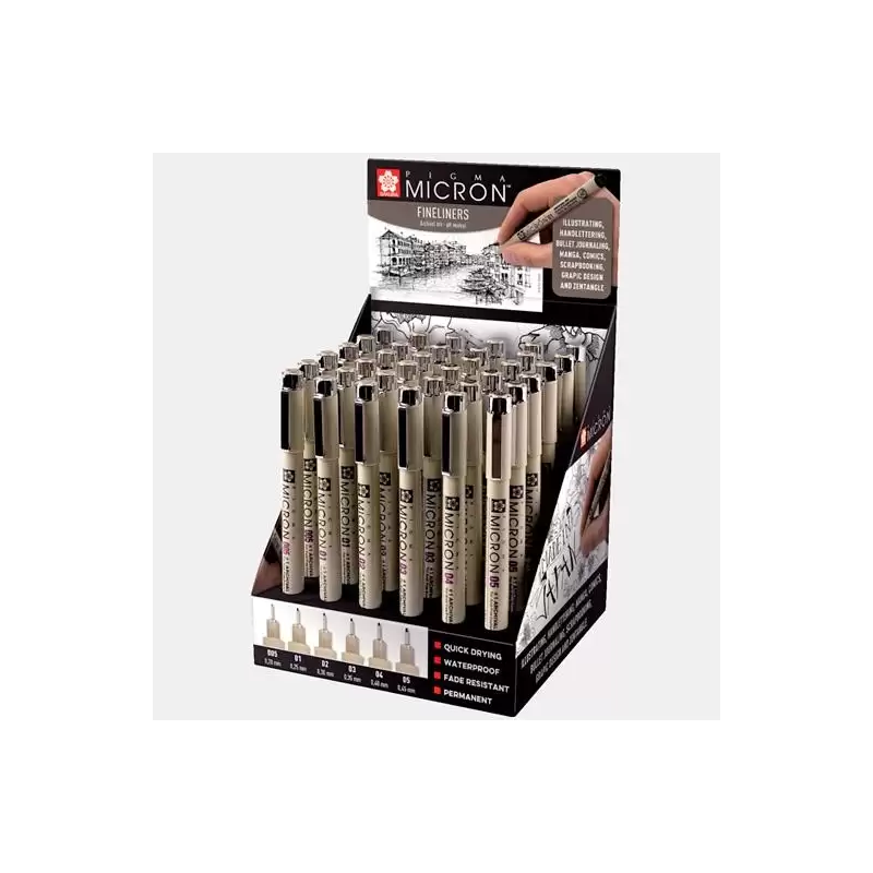 (CDXSDK36) TALENS SAKURA EXPOSITOR DE 36 ROTULADORES PERMANENTES PIGMA MICRON FINELINER NEGRO