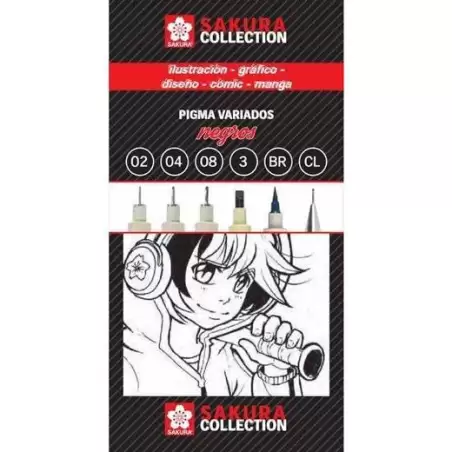 (PO06001) TALENS SAKURA COLLECTION SET DE ROTULADORES PIGMA VARIADOS + PORTAMINAS NEGRO