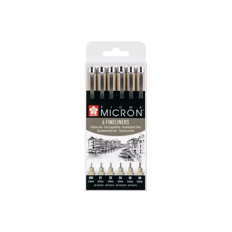 (POXSDK6) TALENS SAKURA ROTULADORES PERMANENTES PIGMA MICRON FINELINER ESTUCHE DE 6 NEGRO