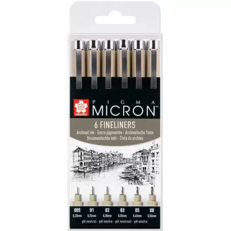 (POXSDK6) TALENS SAKURA ROTULADORES PERMANENTES PIGMA MICRON FINELINER ESTUCHE DE 6 NEGRO