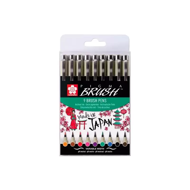 (POXSDKBR9) TALENS SAKURA ROTULADORES PUNTA PINCEL PIGMA BRUSH PENS C/SURTIDOS ESTUCHE 9 UD