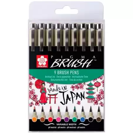 (POXSDKBR9) TALENS SAKURA ROTULADORES PUNTA PINCEL PIGMA BRUSH PENS C/SURTIDOS ESTUCHE 9 UD