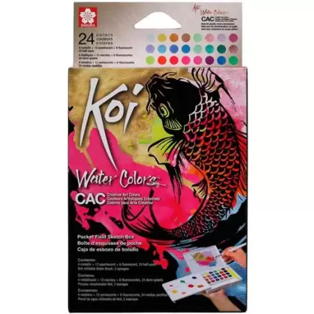 (XNCW24MPN) TALENS SAKURA KOI ACUARELAS WATER COLORS SKETCH BOX 24 CREATIVE ART COLORES METÁLICOS SURTIDOS