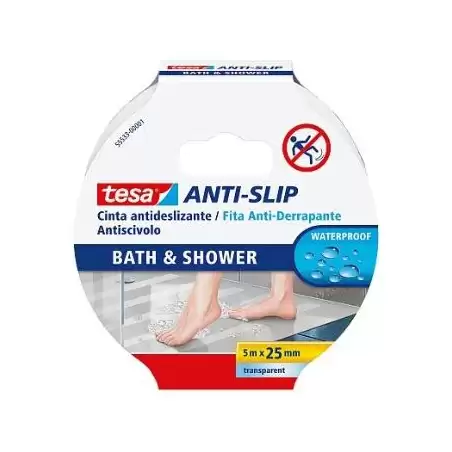 (55533-00001-11) TESA CINTA ANTIDESLIZANTE ADHESIVA BAÑO 25MM X 5M TRANSPARENTE