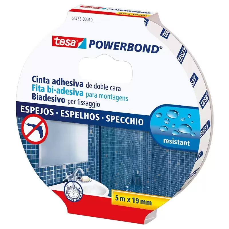 (55733-00018-02) TESA CINTA ADHESIVA DE MONTAJE DOBLE CARA POWERBOND 19MM X 5M ESPEJOS