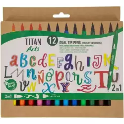 (130500012) TITAN ARTS ROTULADORES DOBLE PUNTA FINA/PINCEL COLORES SURTIDOS ESTUCHE 12 UD