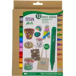 (130600012) TITAN ARTS ROTULADORES ACRÍLICOS COLORES SURTIDOS ESTUCHE 12 UD
