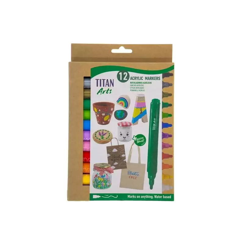(130600012) TITAN ARTS ROTULADORES ACRÍLICOS COLORES SURTIDOS ESTUCHE 12 UD