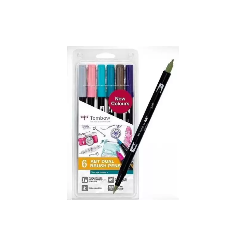 (ABT-6P-5/ABT-6C-5) TOMBOW ABT DUAL BRUSH ROTULADORES DOBLE PUNTA FINA/PINCEL C/SURTIDOS VINTAGE ESTUCHE 6 UD