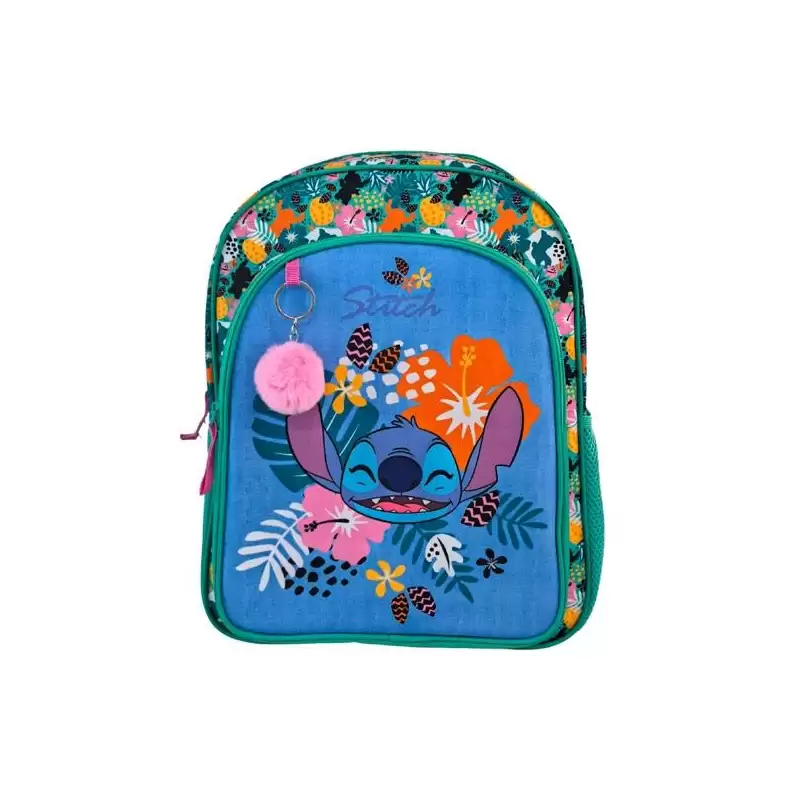 (T434-1068) TOYBAGS MOCHILA PRIMARIA STITCH TROPICAL DOBLE COMPARTIMENTO 44X30X20CM ADAPTABLE A CARRO
