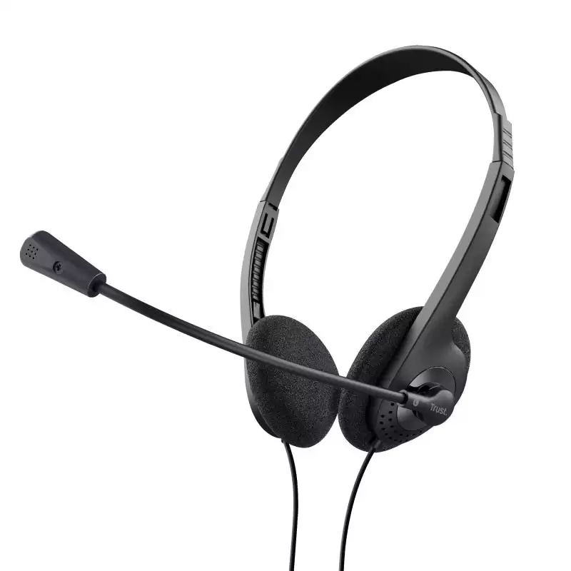 (24659) TRUST AURICULARES BASIC ESTÉREO JACK 3.5MM ULTRALIGEROS CON MICRÓFONO FLEXIBLE AJUSTABLE NEGRO.