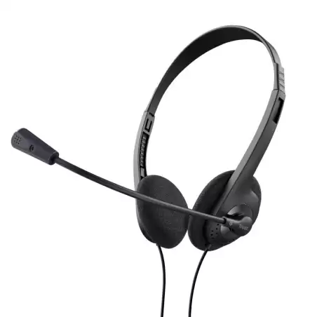 (24659) TRUST AURICULARES BASIC ESTÉREO JACK 3.5MM ULTRALIGEROS CON MICRÓFONO FLEXIBLE AJUSTABLE NEGRO.
