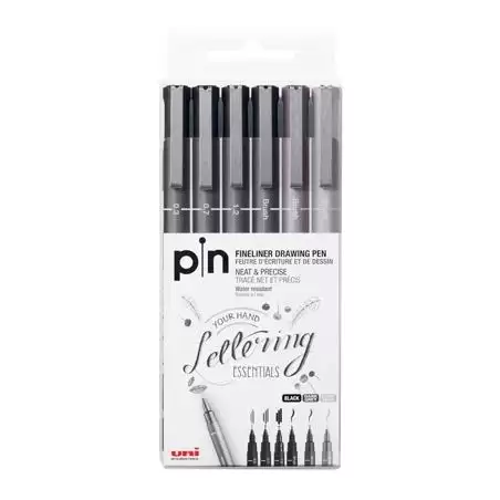 (234617000) UNIBALL ROTULADOR CALIBRADO PIN-200(S)/6P SURTIDO GRIS & NEGRO ESTUCHE 6 UD