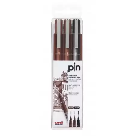 (234625000) UNIBALL ROTULADOR CALIBRADO PIN-200(S)/3P 0.1/0.5/0.5 SEPIA+NEGRO ESTUCHE 3 UD