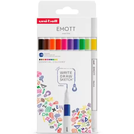 (302422268) UNIBALL EMOTT ROTULADORES DE ESCRITURA Y DIBUJO COLORES ESENCIALES ESTUCHE 10 UD